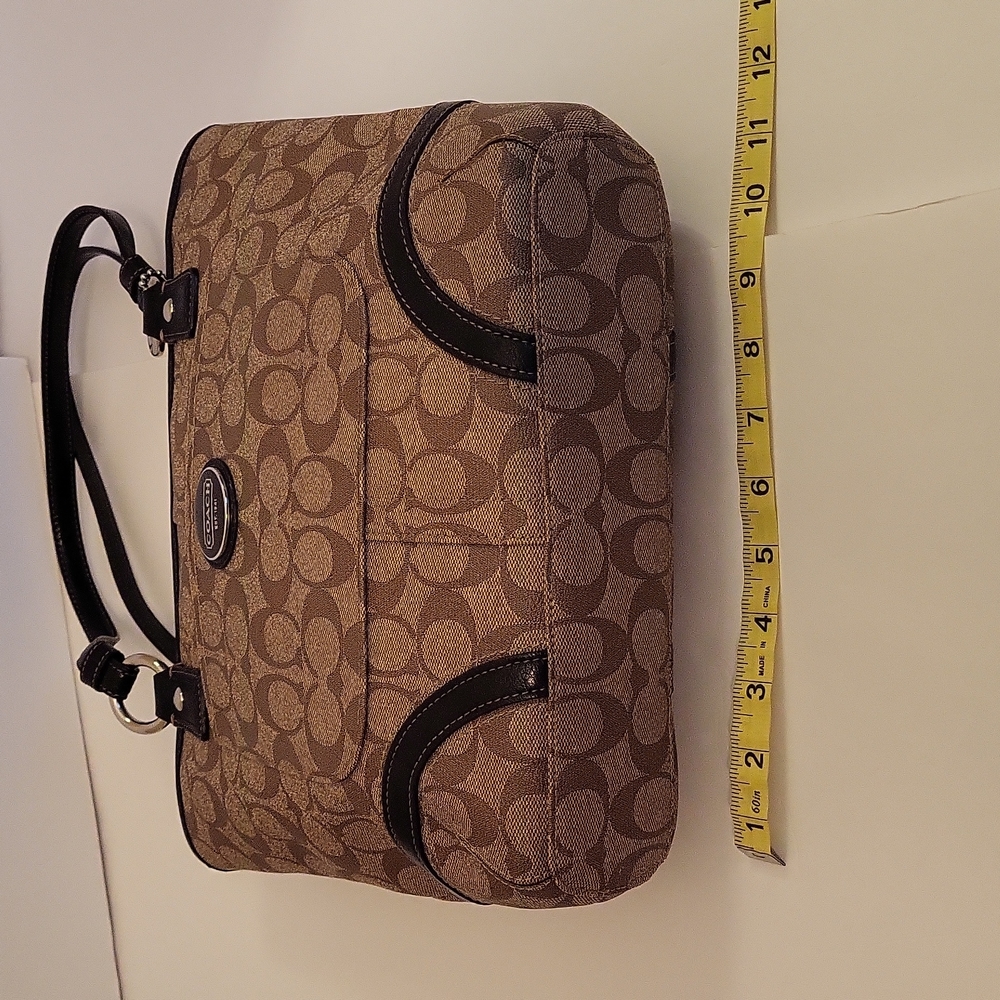 NWOT Coach Signature Logo Small Tote, Tan and Brown, Leather Trim - Picture 12 of 16